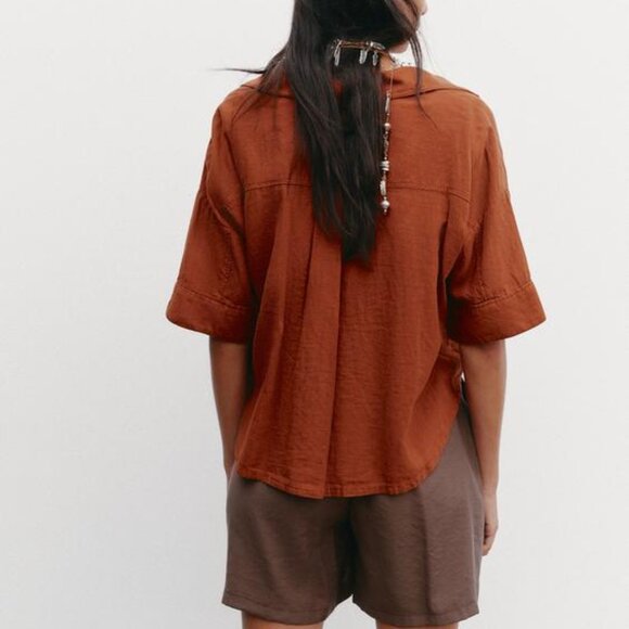 Zara linen blend cropped shirt - Picture 4 of 7
